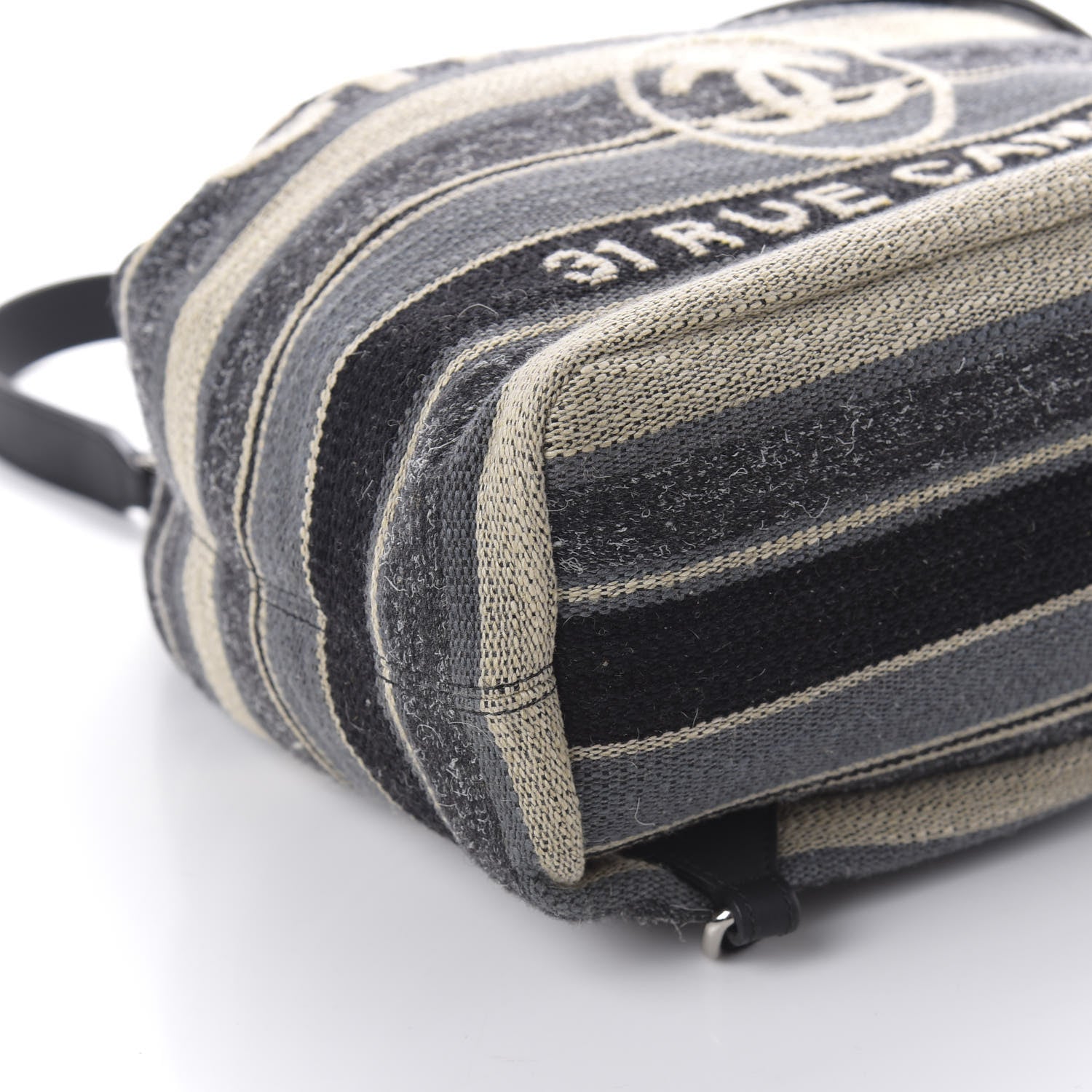 Chanel Striped Canvas Large Deauville Backpack Gray Black 5 of 10