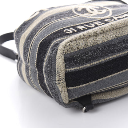 Chanel Striped Canvas Large Deauville Backpack Gray Black 5 of 10