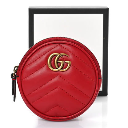 Gucci Calfskin Matelasse GG Marmont Round Coin Purse Hibiscus Red 10 of 10