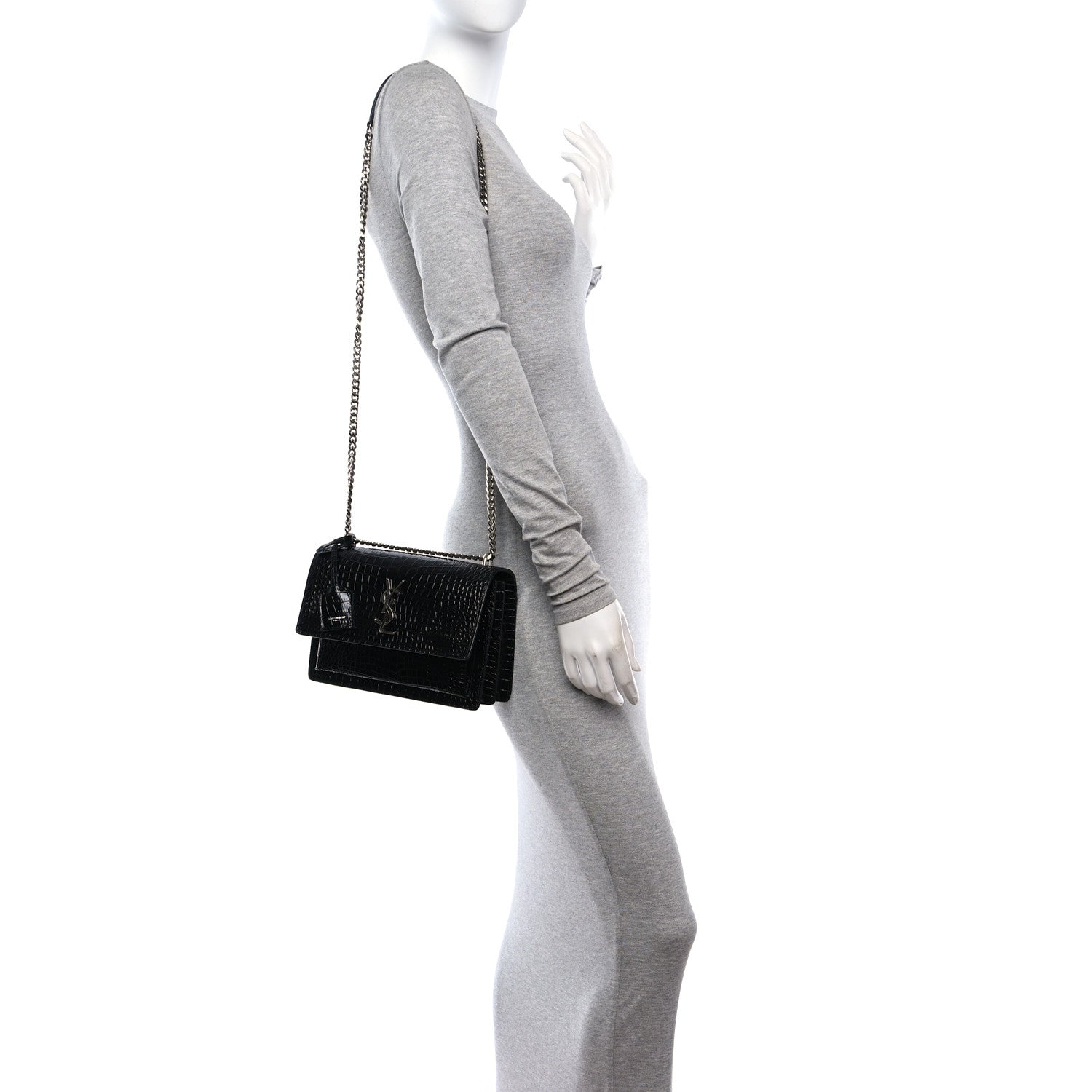 Saint Laurent Calfskin Crocodile Embossed Medium Monogram Sunset Black 2 of 11