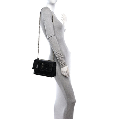 Saint Laurent Calfskin Crocodile Embossed Medium Monogram Sunset Black 2 of 11