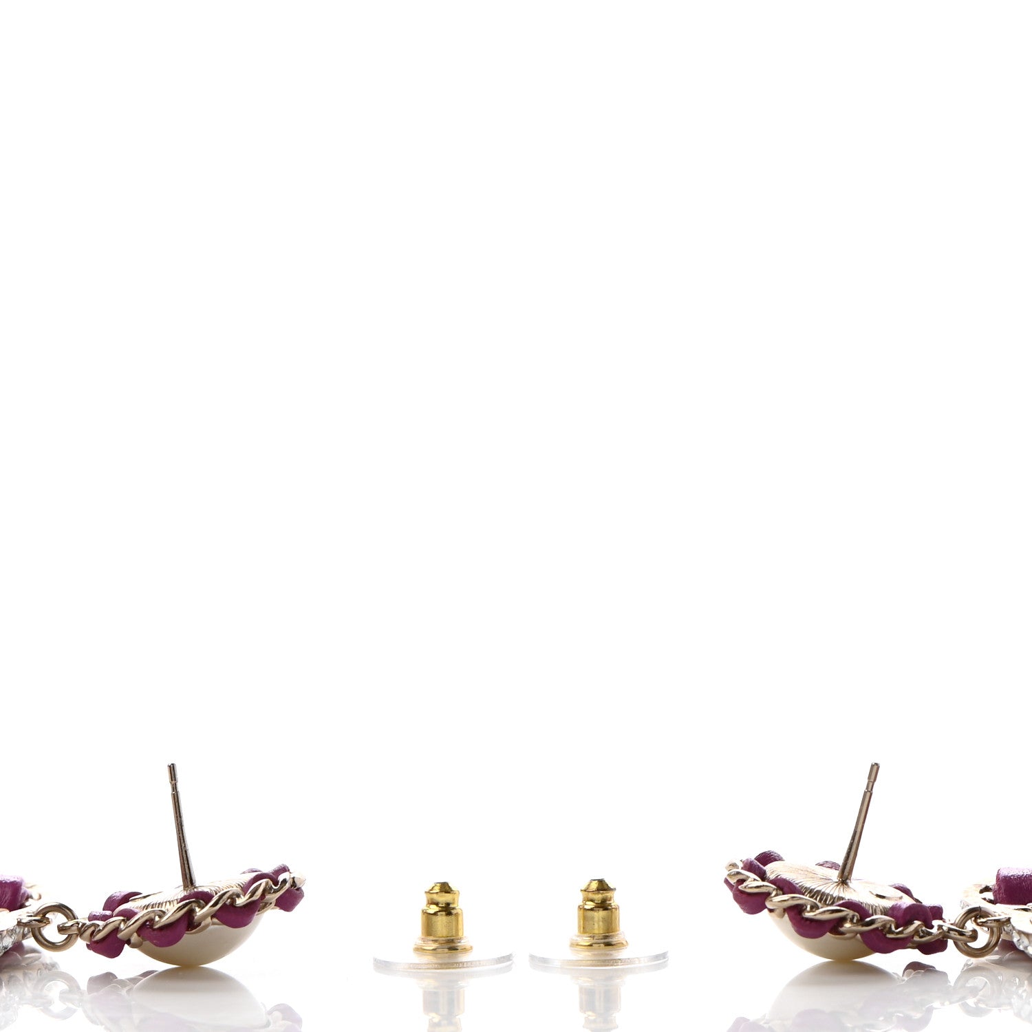 Chanel Pearl Lambskin Crystal Chain CC Drop Earrings Pink 3 of 4