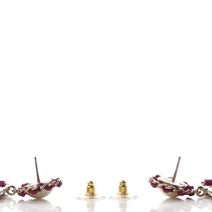 Chanel Pearl Lambskin Crystal Chain CC Drop Earrings Pink 3 of 4
