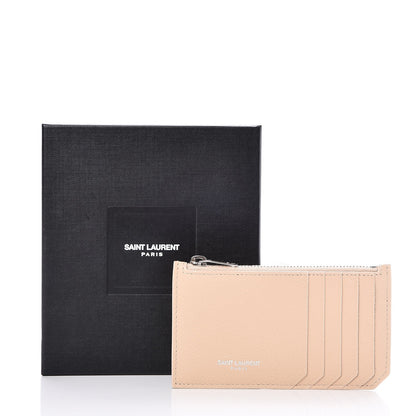 Saint Laurent Grained Calfskin 5 Fragments Zip Pouch Card Holder Nude Powder 11 of 11