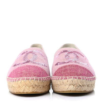 Chanel Toile Sequin CC Espadrilles 37 Pink Dark Pink 2 of 8