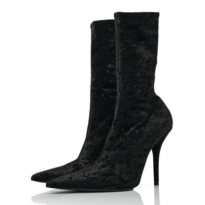 Balenciaga Velvet Spandex Extreme Pointed Toe Knife Ankle Boots 38 Black 3 of 6