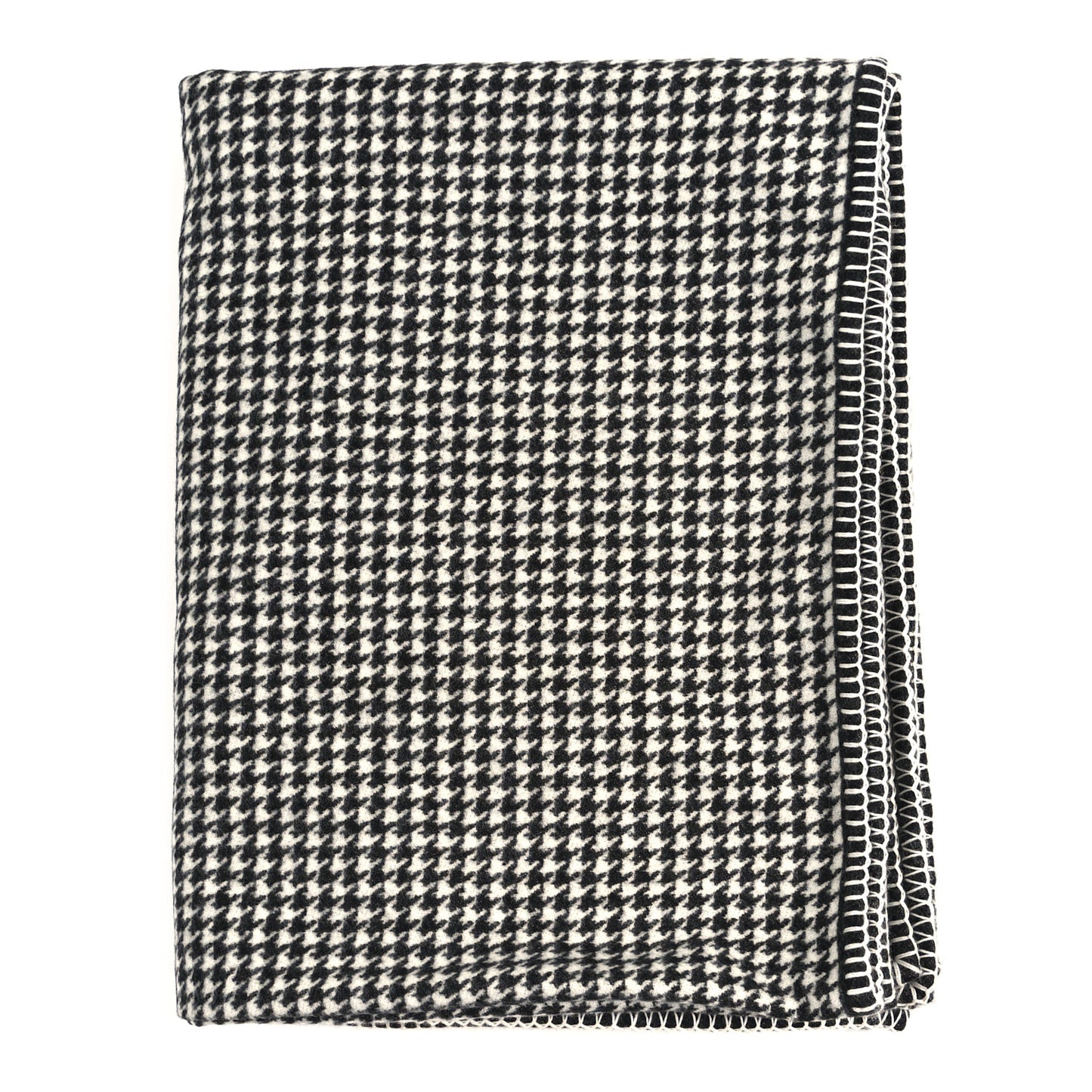 Cashmere Wool Houndstooth Throw Blanket Black