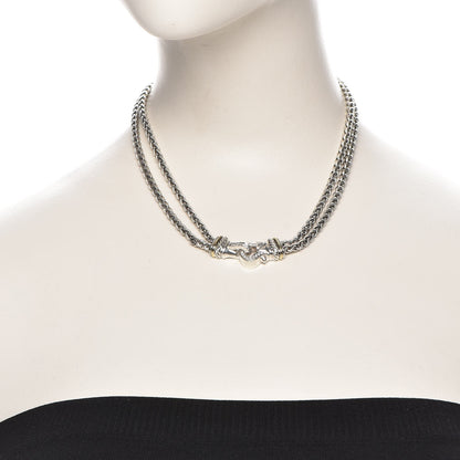David Yurman Sterling Silver 18K Yellow Gold Diamond Double Wheat Buckle Necklace 2 of 6