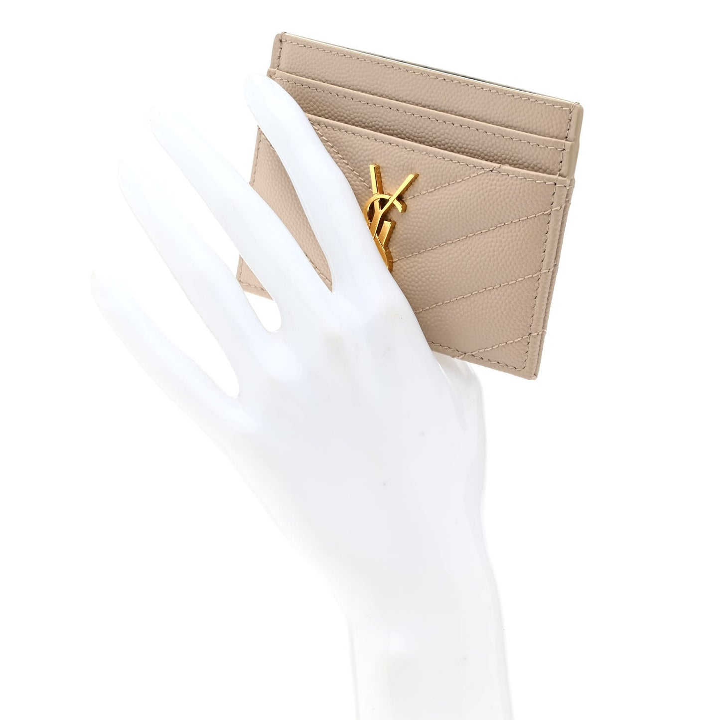 Grain De Poudre Matelasse Chevron Monogram Credit Card Case Dark Beige