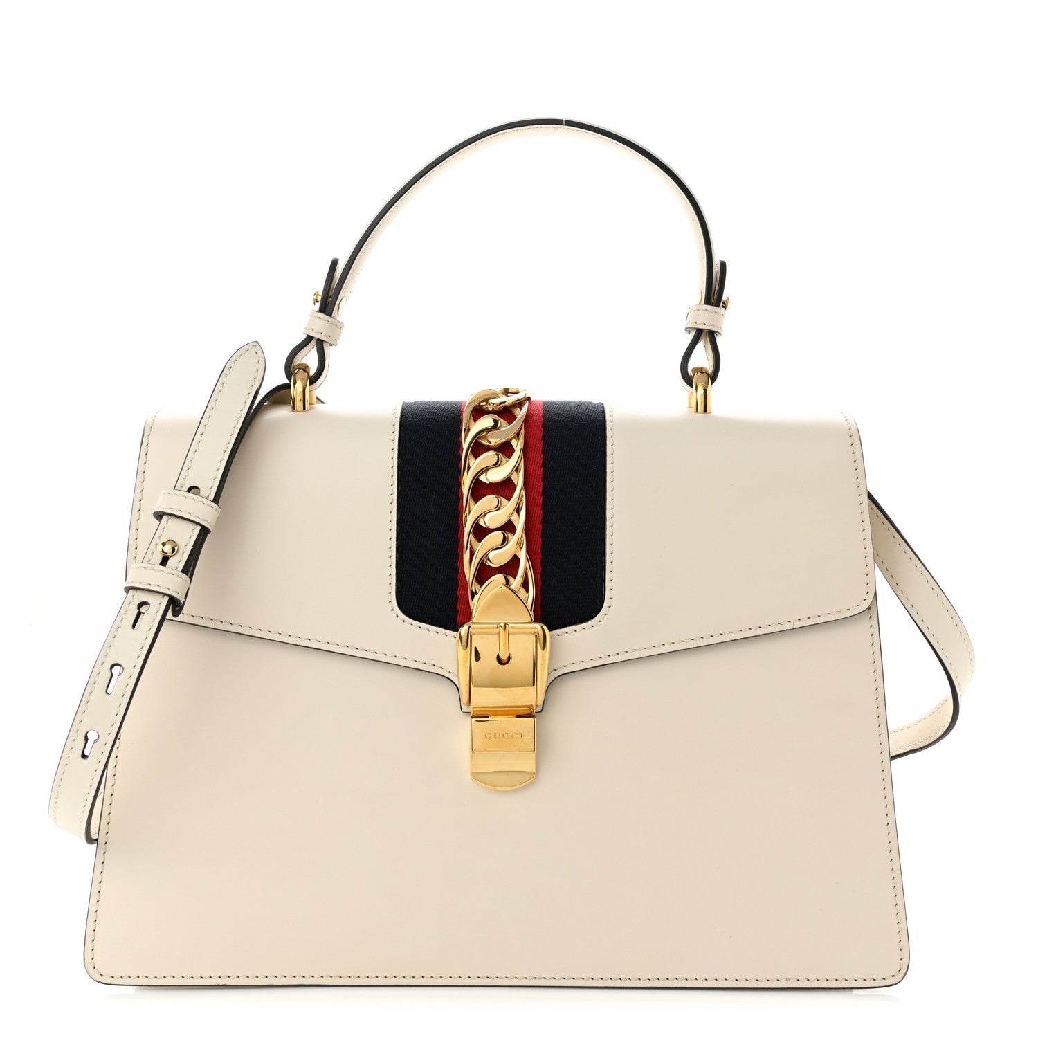 Gucci Calfskin Web Medium Sylvie Top Handle Bag White 1 of 10