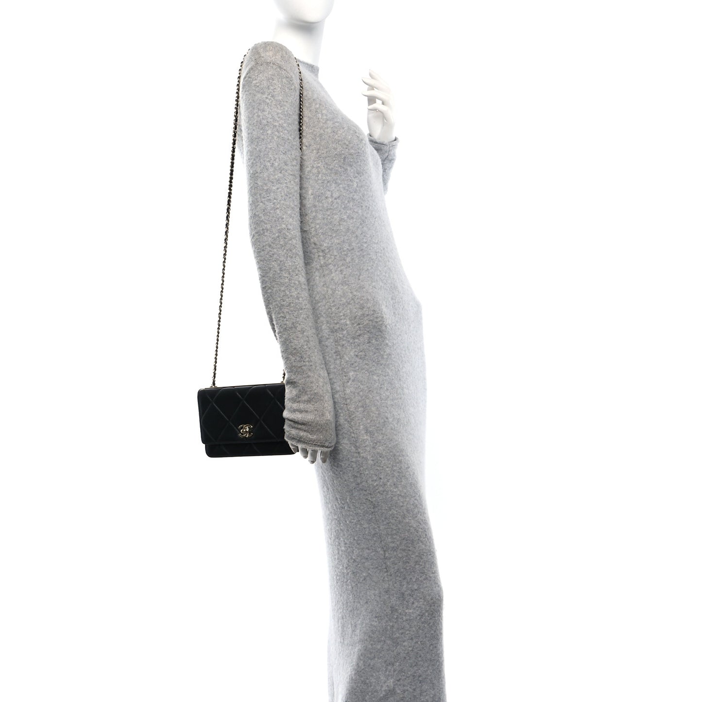 Lambskin Quilted Trendy CC Wallet On Chain WOC Black