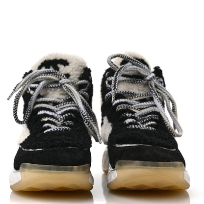 Chanel Shearling Suede CC High Top Sneakers 36.5 Black White 2 of 8