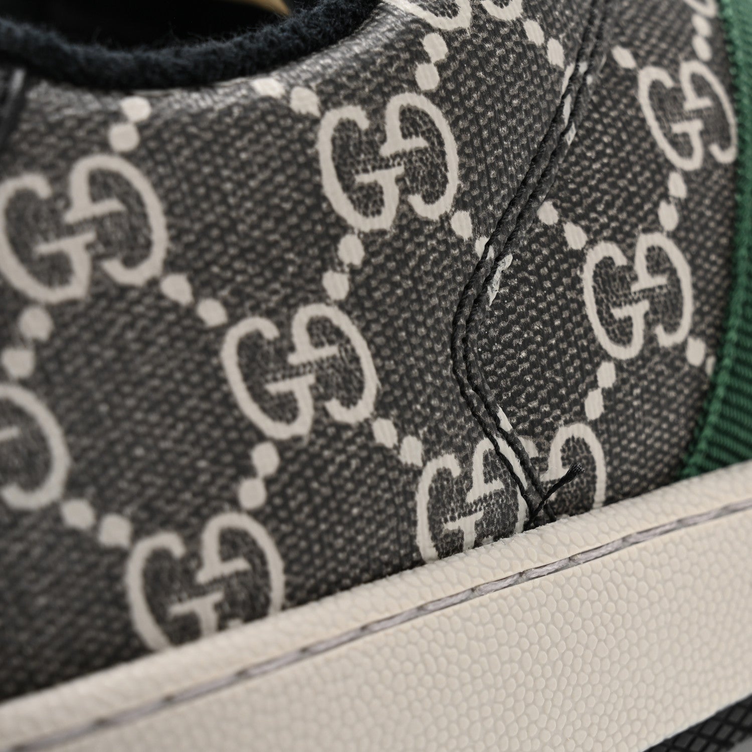 Gucci GG Supreme Monogram Miro Soft Calfskin Web Mens Screener Sneakers 8.5 Black Grey Sky 11 of 12
