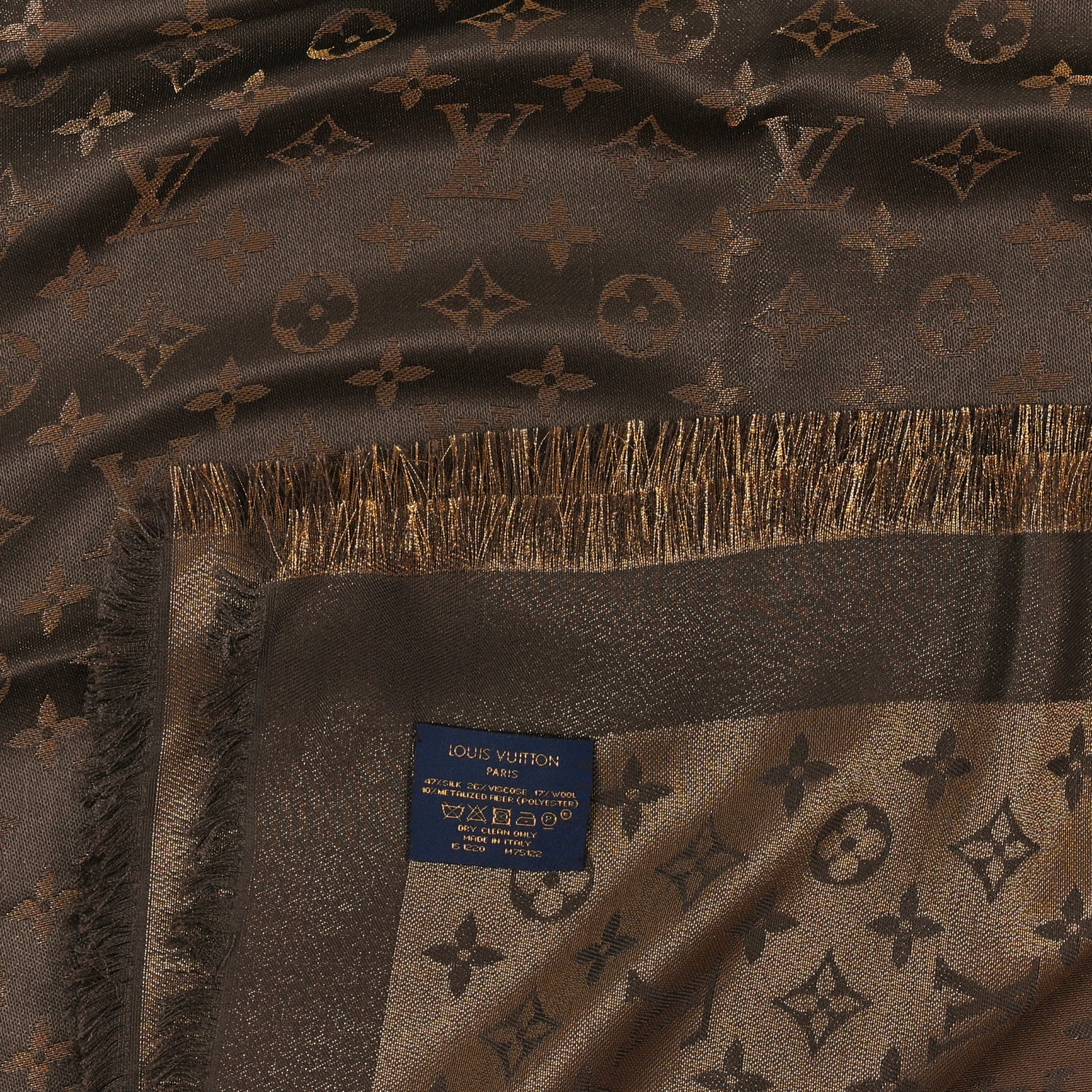 Louis Vuitton Silk Lurex Wool Monogram Shine Shawl Marron 2 of 3