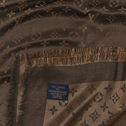 Louis Vuitton Silk Lurex Wool Monogram Shine Shawl Marron 2 of 3