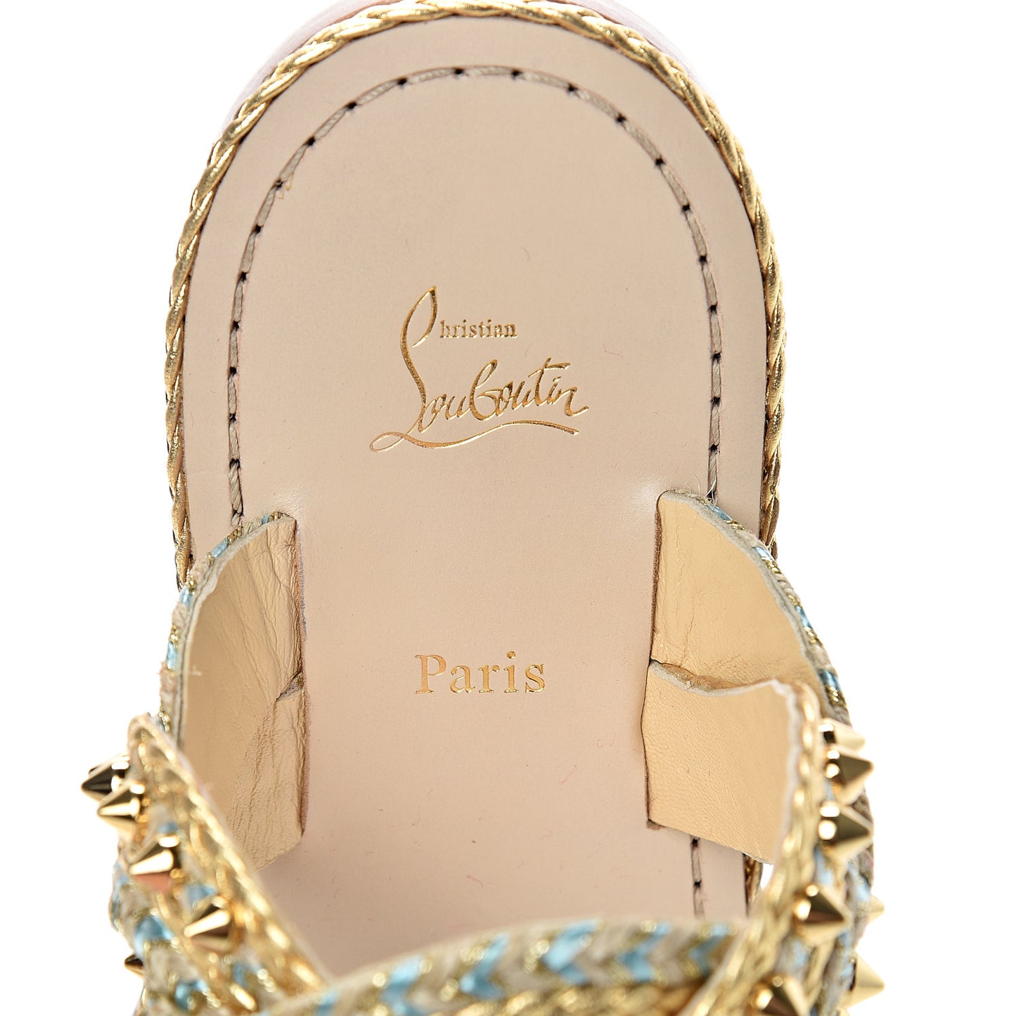 Calfskin Braided Normandie Flat Slide Sandals 37 Gold