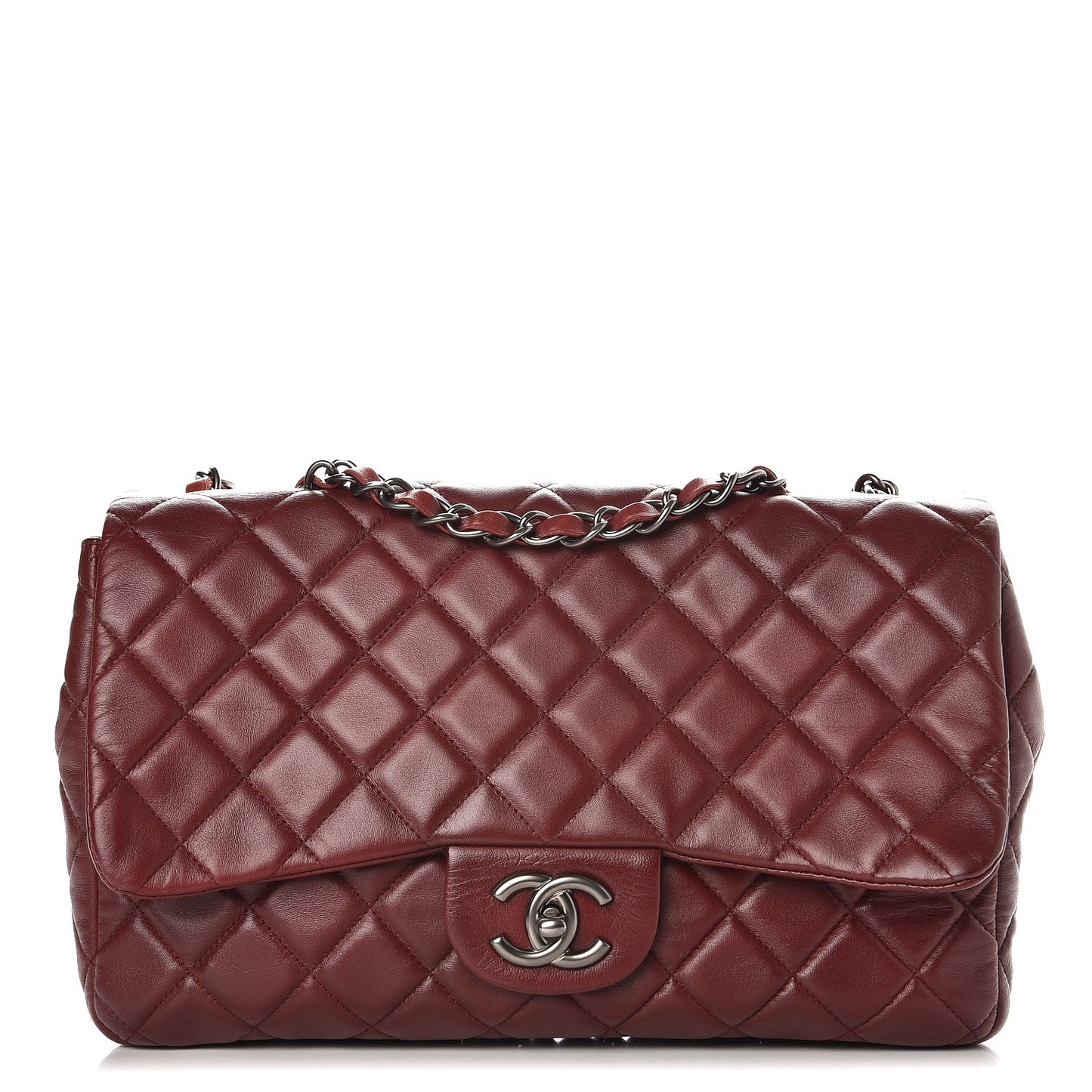 Lambskin Quilted Jumbo Single Flap Dark Red