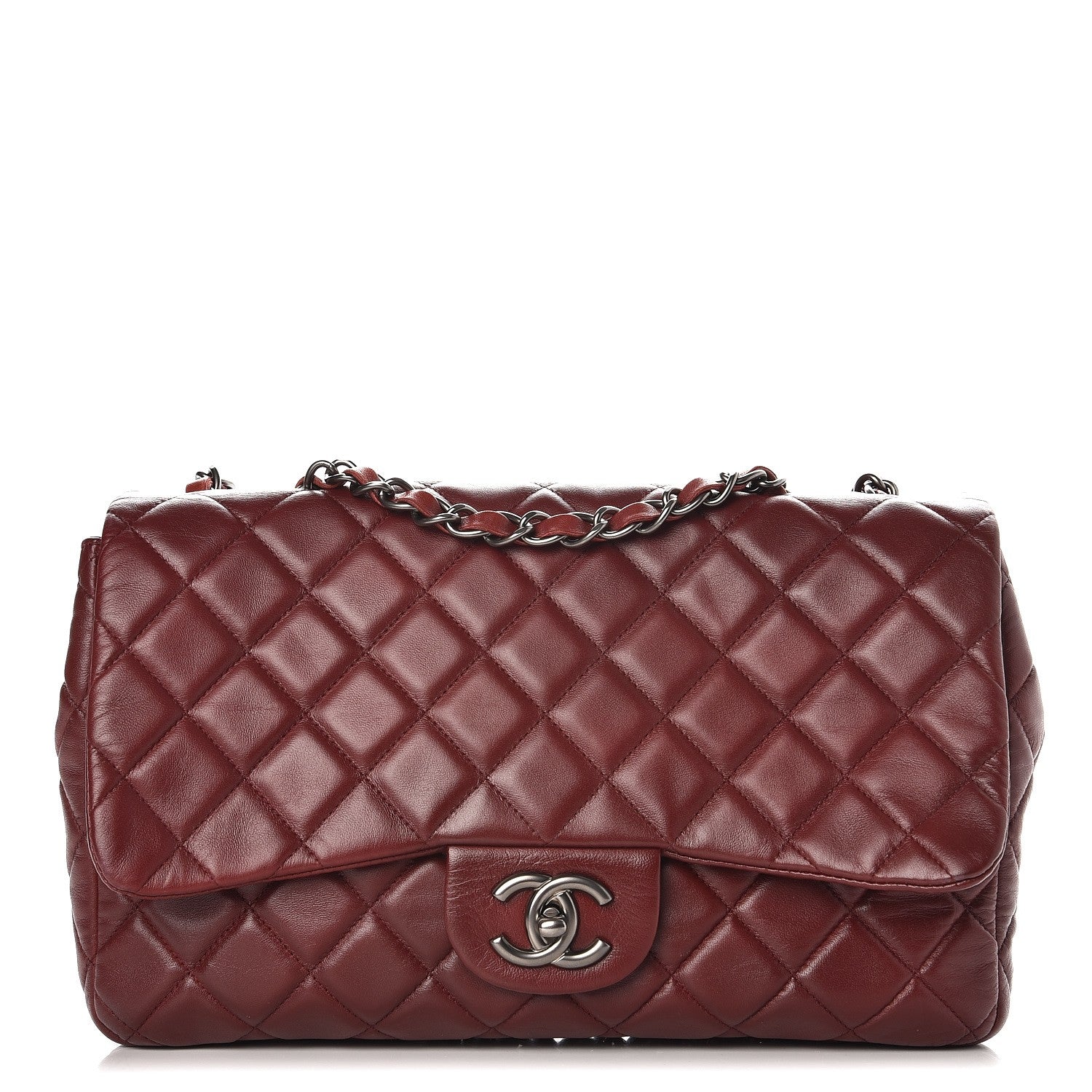 Chanel Lambskin Quilted Jumbo Single Flap Dark Red 1 of 10
