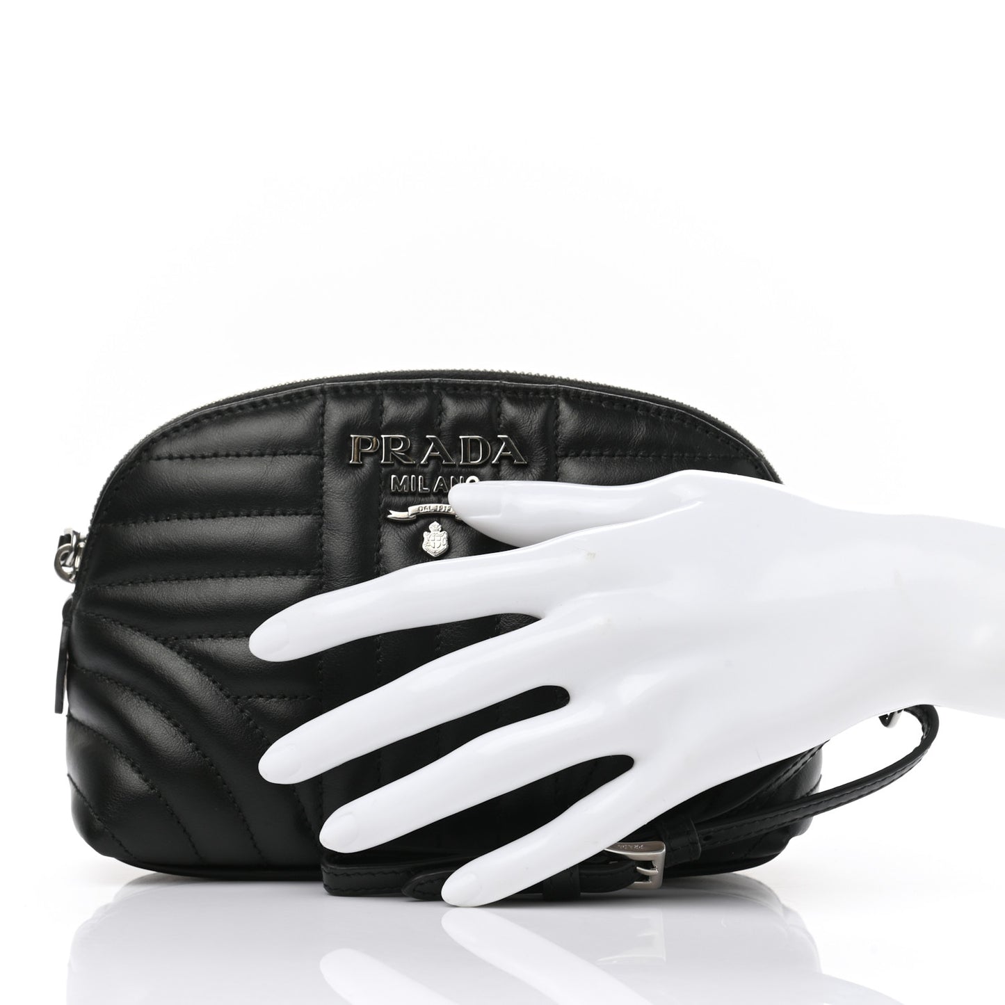 Soft Calfskin Diagramme Wristlet Pouch Bag Black