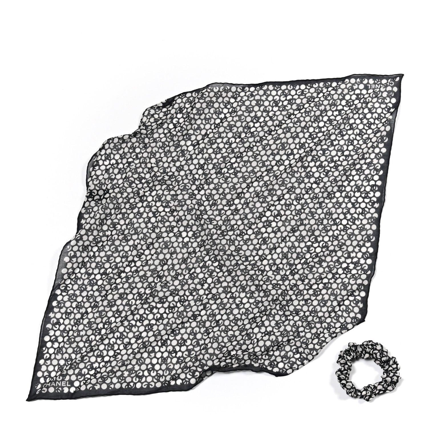 Chanel Silk CC Twilly Hair Tie Black White 2 of 6