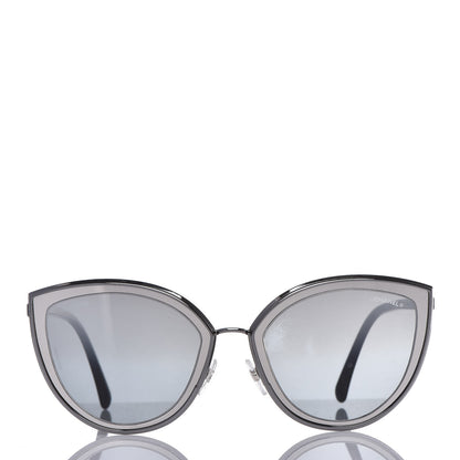 Chanel Metal Cat Eye Sunglasses 4222 Silver Black 3 of 10