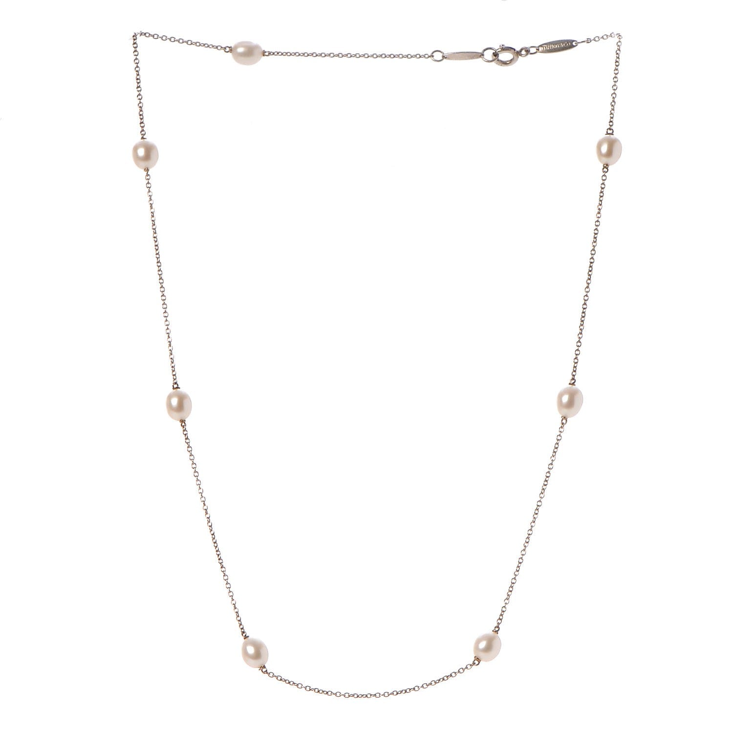Tiffany Sterling Silver 5.5-6mm Elsa Peretti Pearls By The Yard Necklace 3 of 7