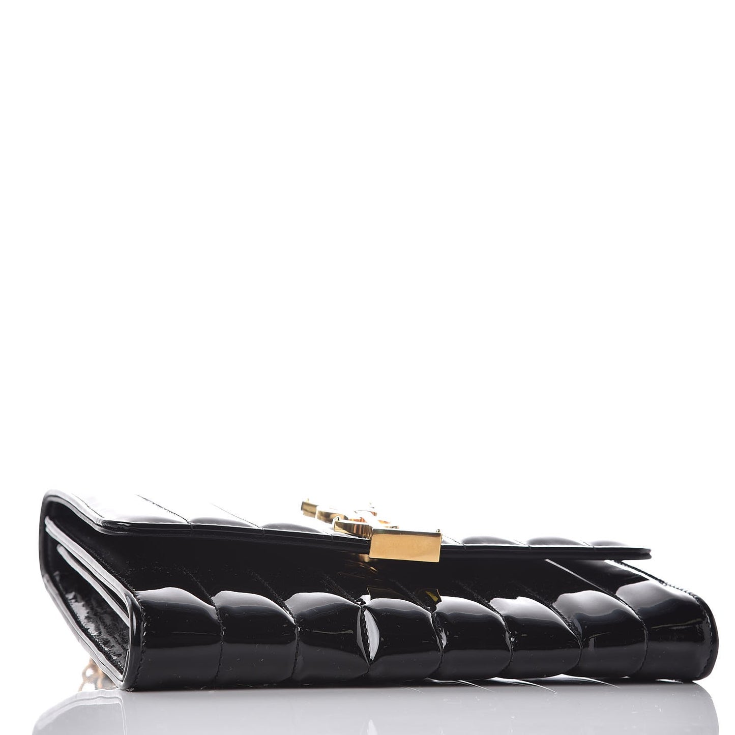 Patent Calfskin Matelasse Monogram Vicky Chain Wallet Black