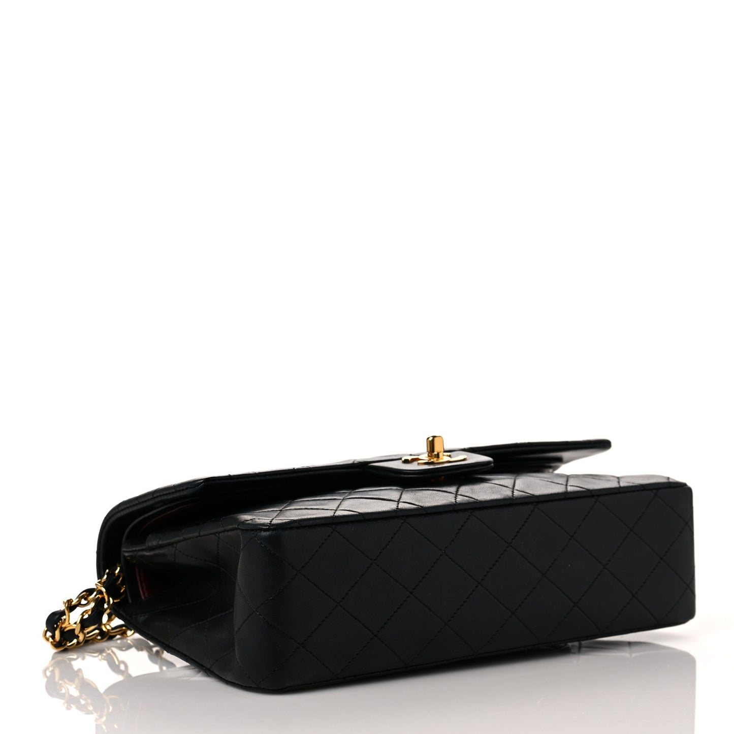 Lambskin Quilted Medium Double Flap Black