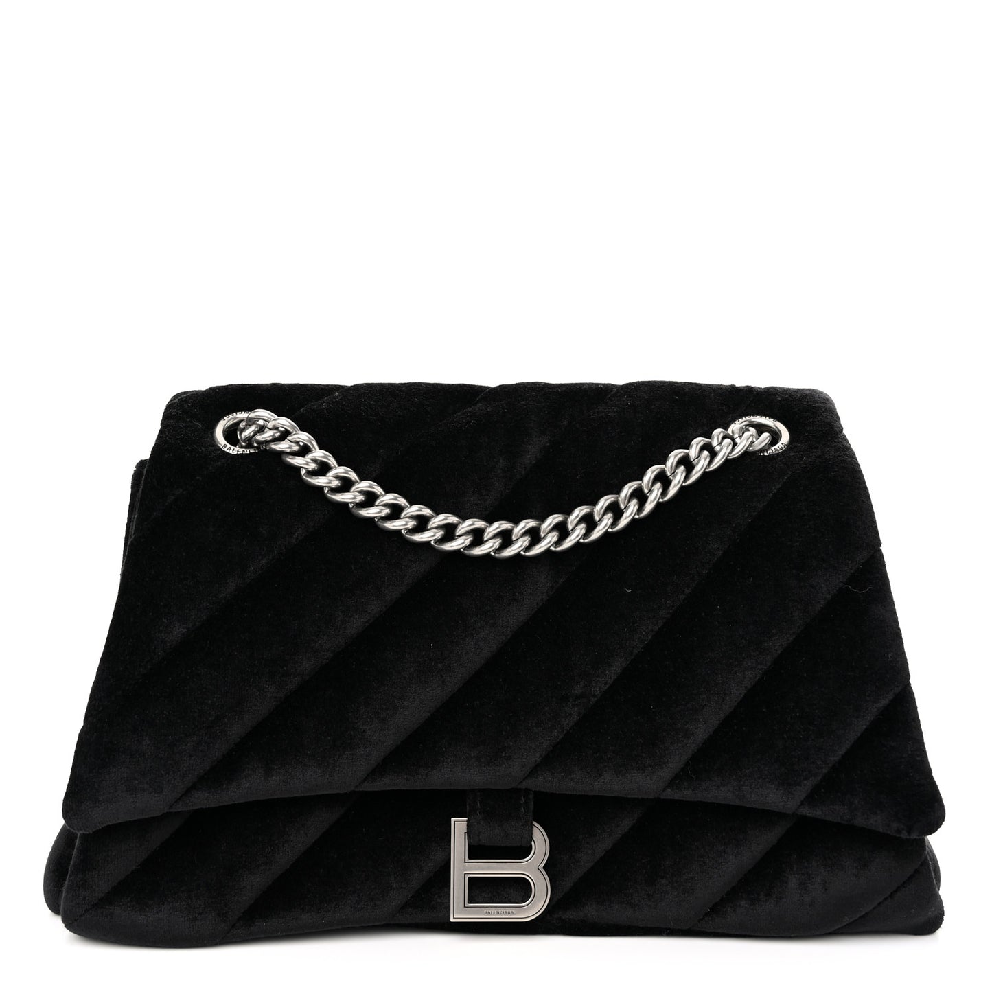 Crushed Velvet Quilted Medium Crush Chain Bag Black