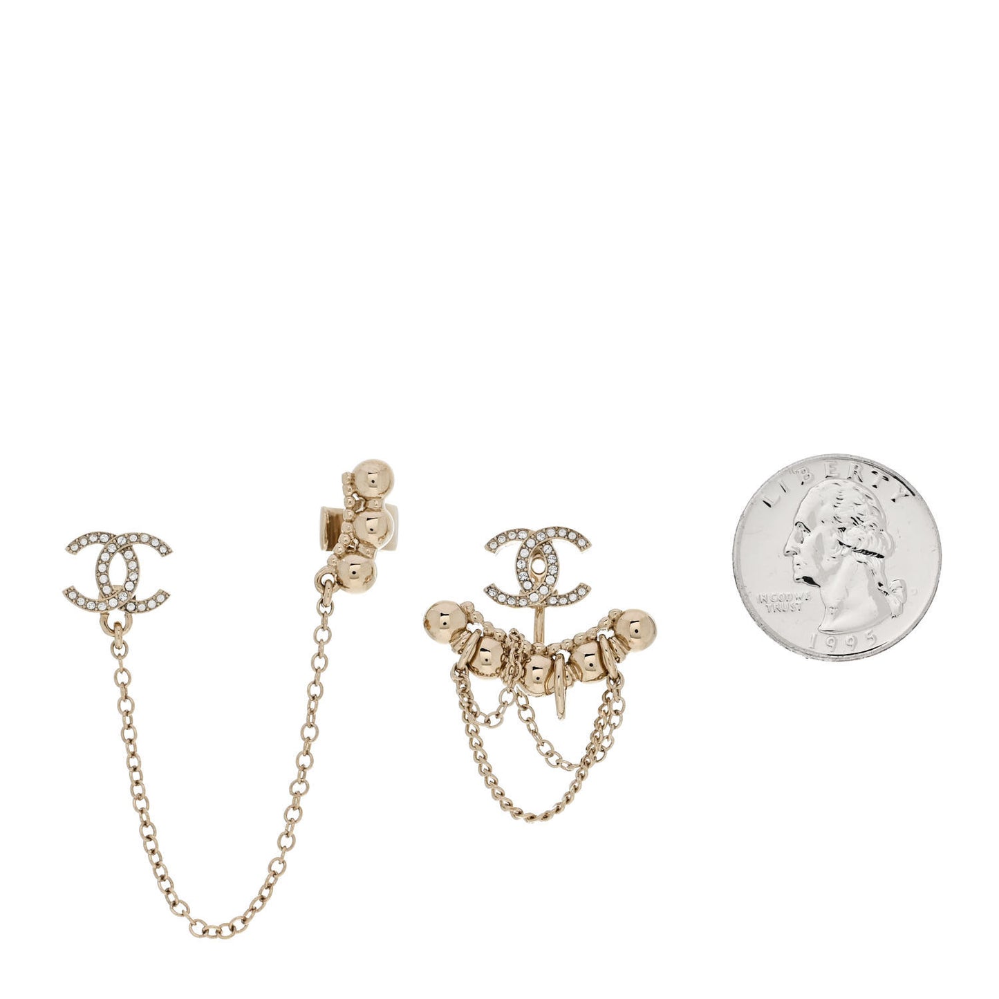 Metal Crystal CC Chain Cuff Earrings Gold