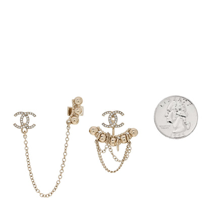 Chanel Metal Crystal CC Chain Cuff Earrings Gold 2 of 5
