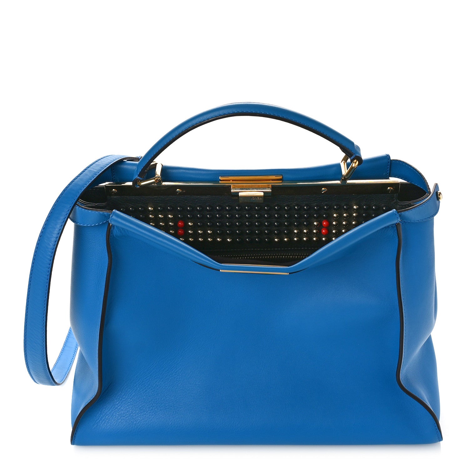 Fendi Vitello Seta Studded Monster Eyes Large Peekaboo Iconic Satchel Blue Royal Black Multicolor 1 of 10