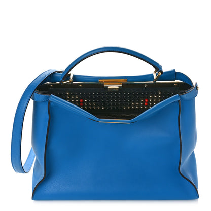 Fendi Vitello Seta Studded Monster Eyes Large Peekaboo Iconic Satchel Blue Royal Black Multicolor 1 of 10