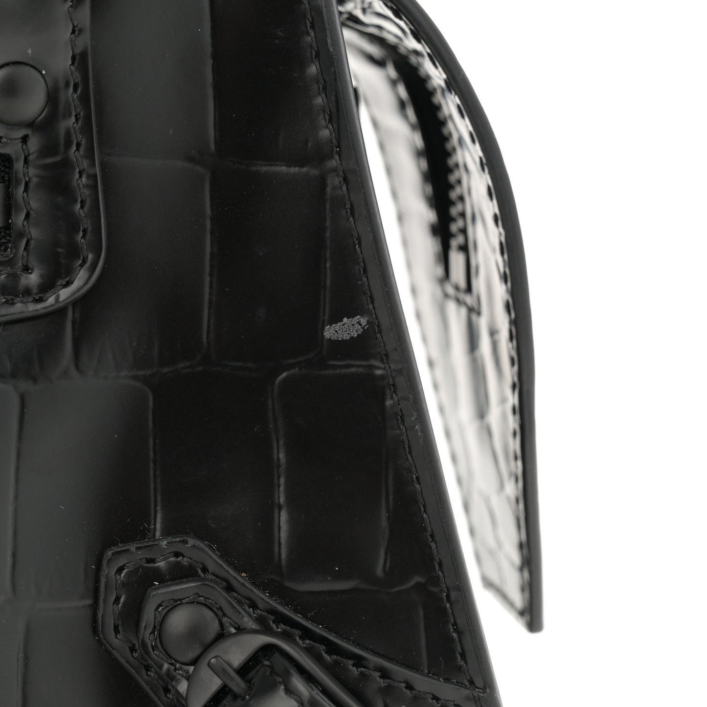 Semi Shiny Calfskin Crocodile Embossed Neo Classic Black Hardware Mini City Black