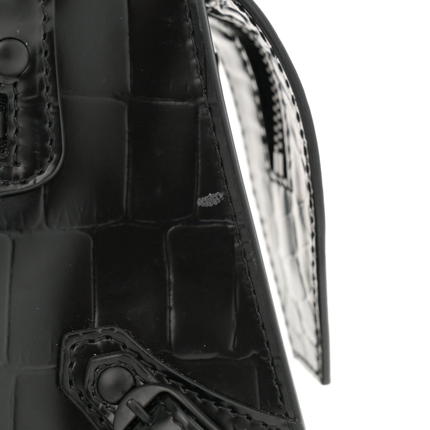 Balenciaga Semi Shiny Calfskin Crocodile Embossed Neo Classic Black Hardware Mini City Black 12 of 15