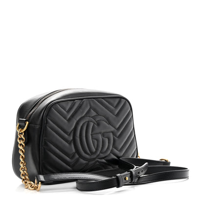 Gucci Calfskin Matelasse Small GG Marmont Chain Shoulder Bag Black 3 of 12