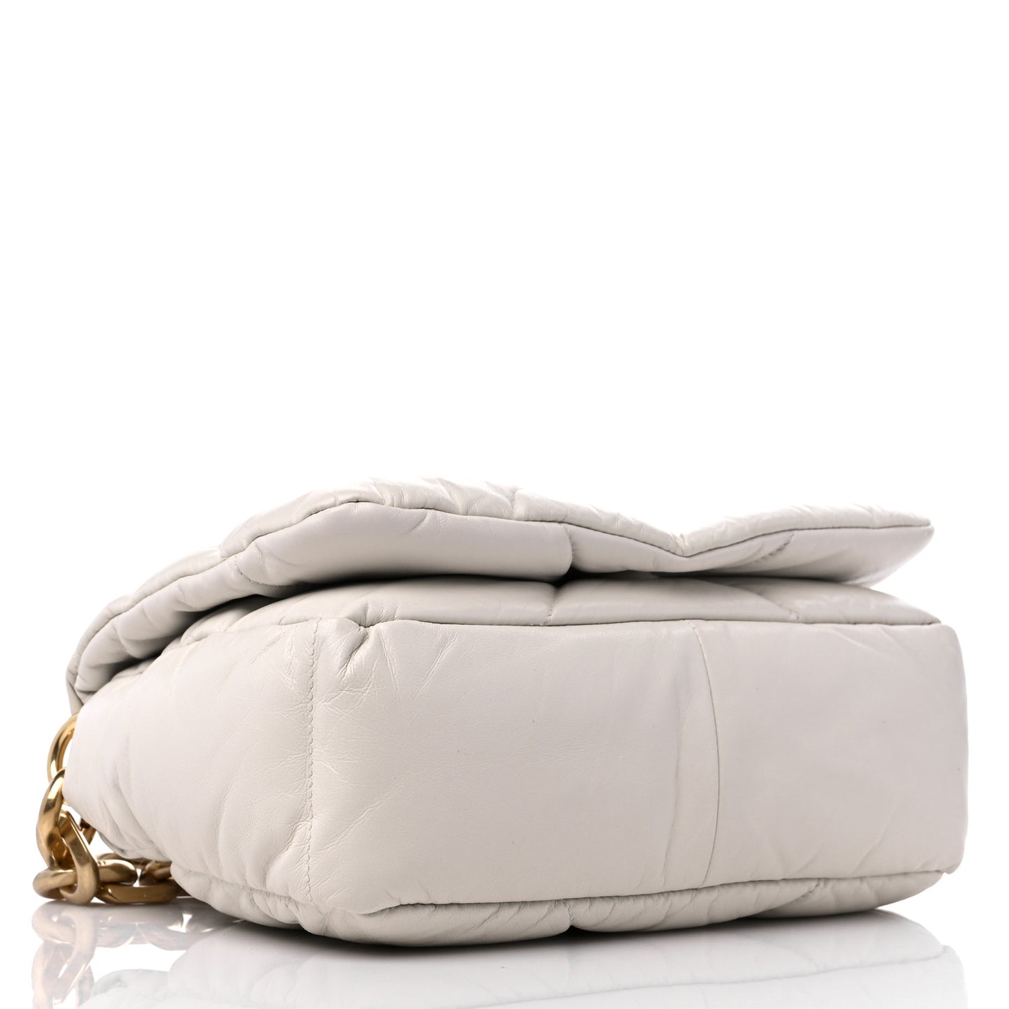 Nappa Soft Padded Logo Embossed Triangle Quilted Shoulder Bag White