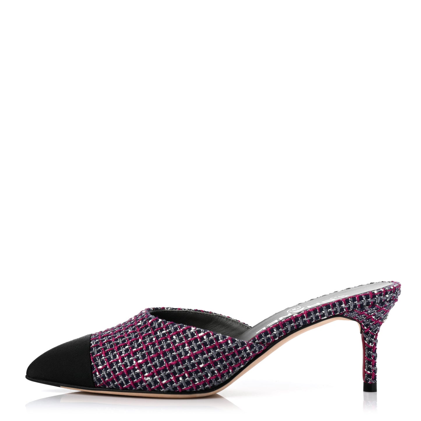 Tweed Grosgrain CC Mules 36.5 Purple Navy Grey Black
