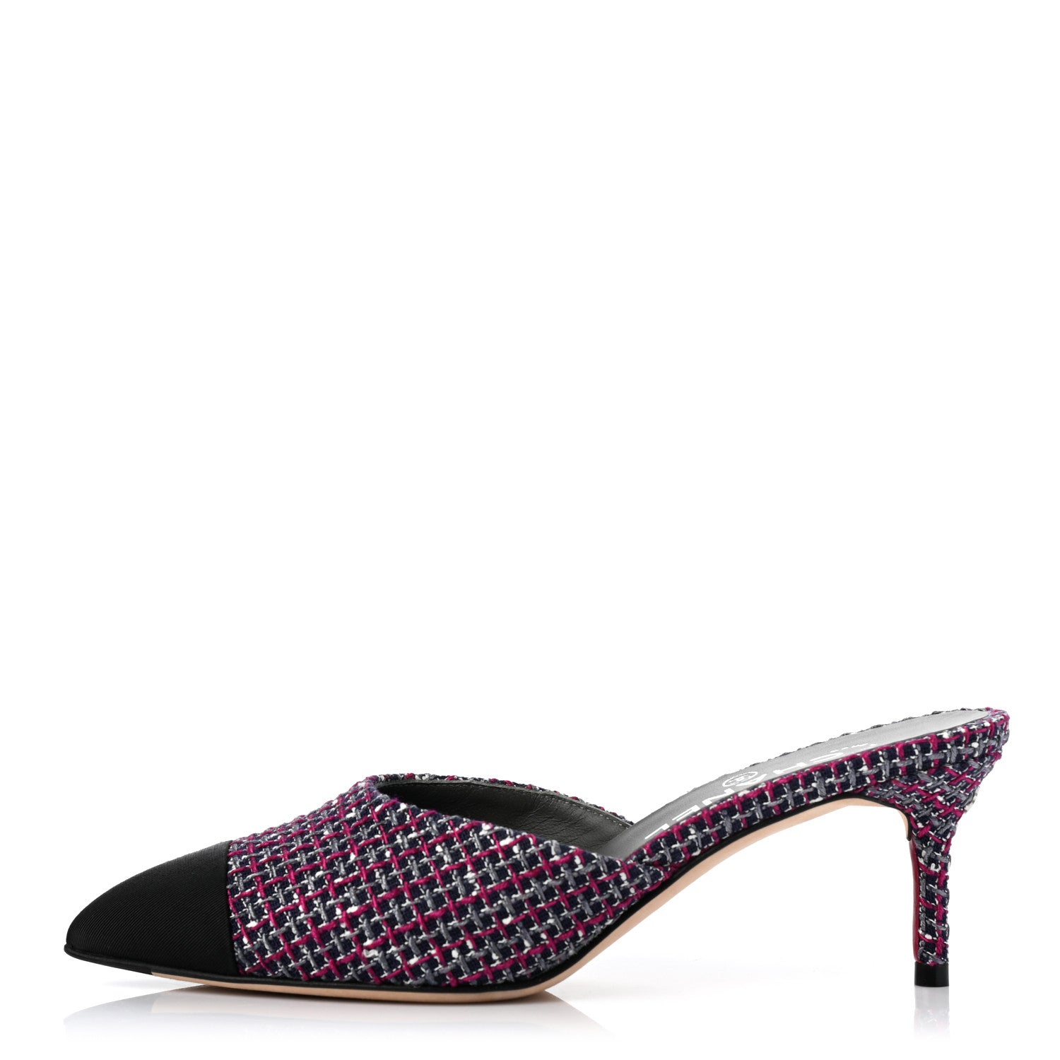 Chanel Tweed Grosgrain CC Mules 36.5 Purple Navy Grey Black 1 of 10