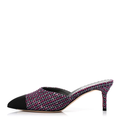 Chanel Tweed Grosgrain CC Mules 36.5 Purple Navy Grey Black 1 of 10