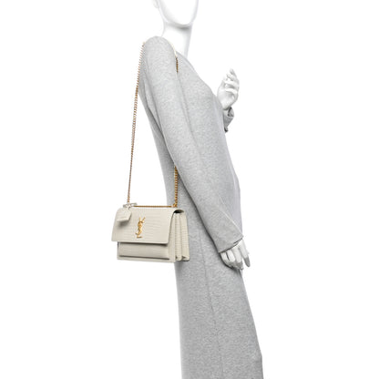 Saint Laurent Calfskin Crocodile Embossed Medium Monogram Sunset Blanc Vintage 2 of 12