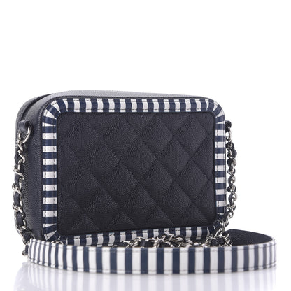 Chanel Caviar Quilted Striped Filigree Vanity Clutch With Chain Navy White 3 of 10