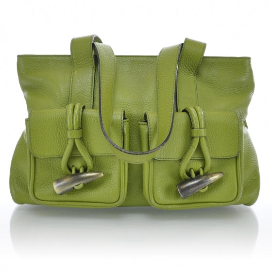 Leather Haymarket Check Horn Toggle Shoulder Bag Green