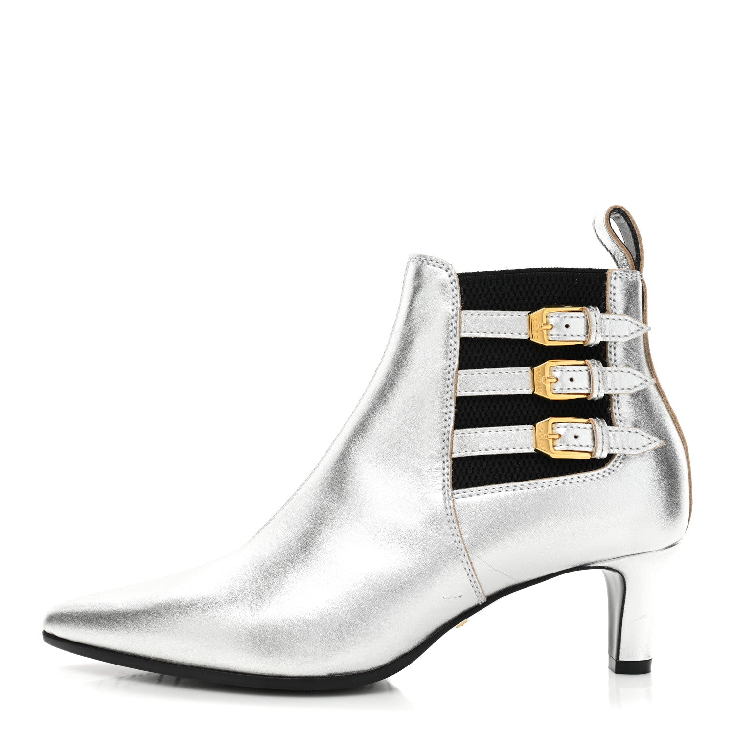 Gucci Metallic Calfskin Cordovan Lux Booties 36 Silver Black 1 of 14
