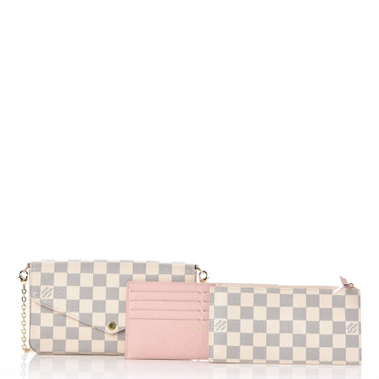 Louis Vuitton Damier Azur Pochette Felicie Chain Wallet Rose Ballerine 9 of 10