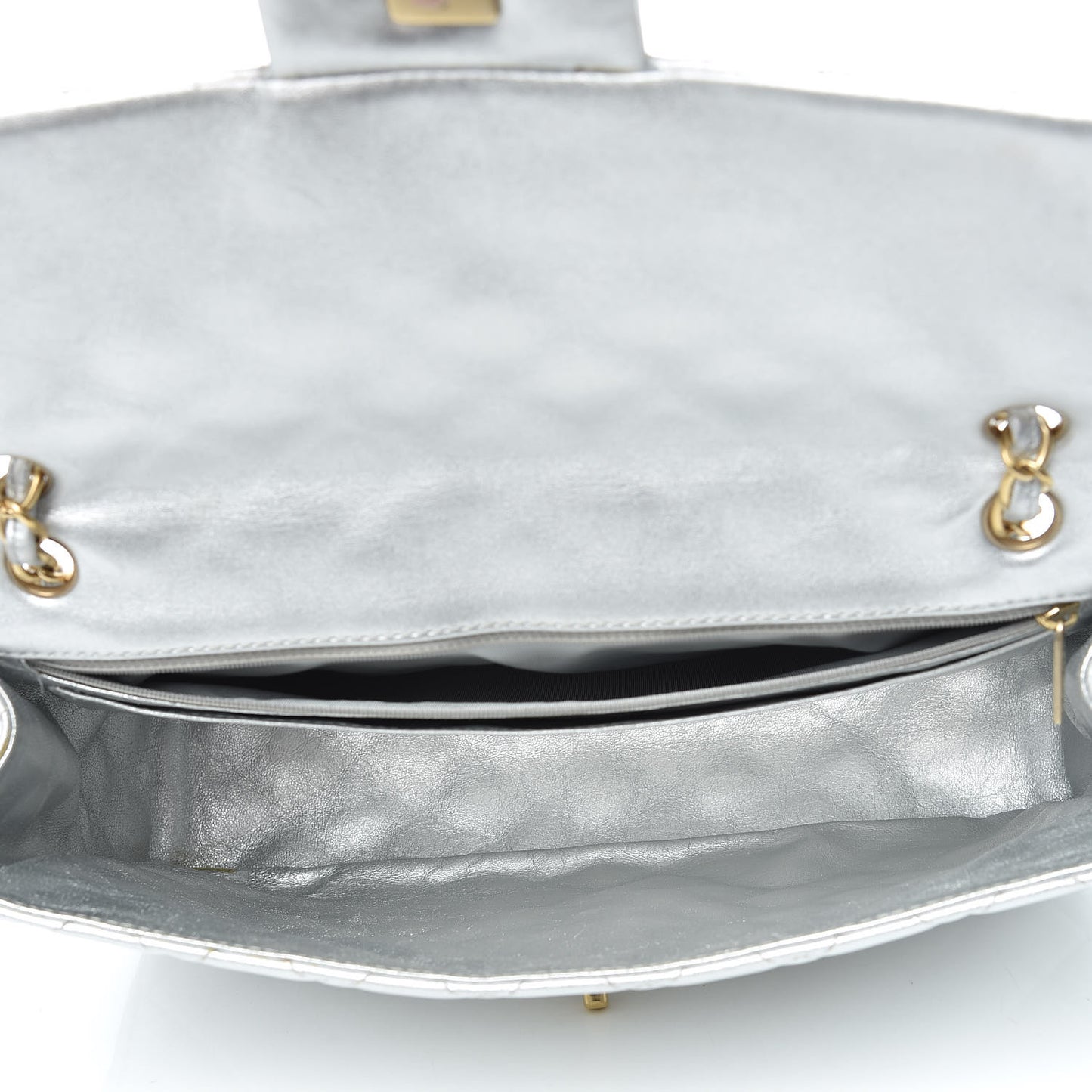 Metallic Lambskin Quilted Maxi Single Flap Silver