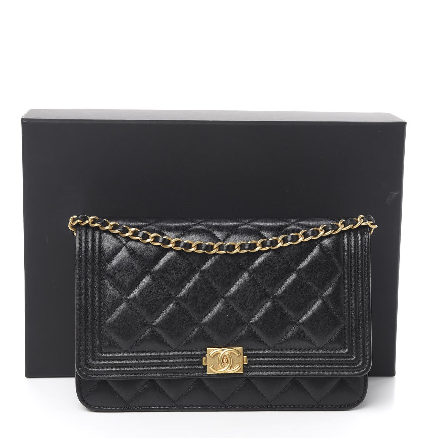 Lambskin Quilted Boy Wallet On Chain WOC Black