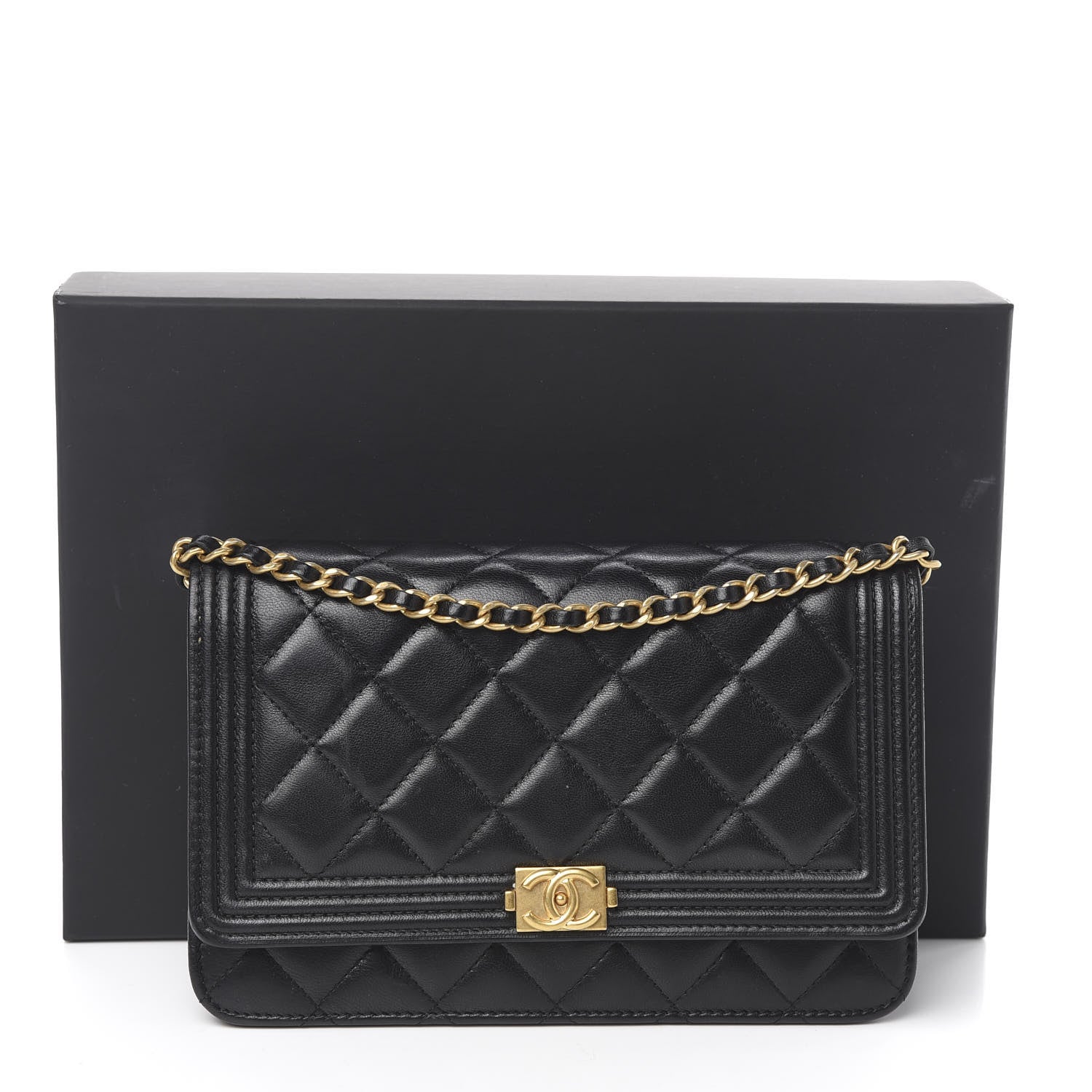 Chanel Lambskin Quilted Boy Wallet On Chain WOC Black 12 of 12