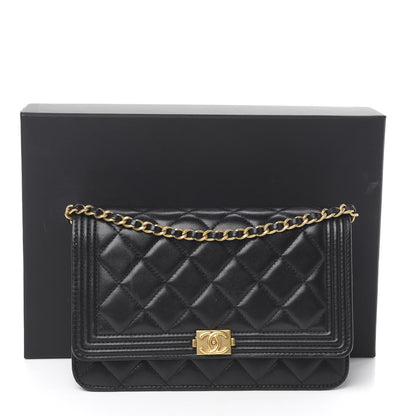 Chanel Lambskin Quilted Boy Wallet On Chain WOC Black 12 of 12