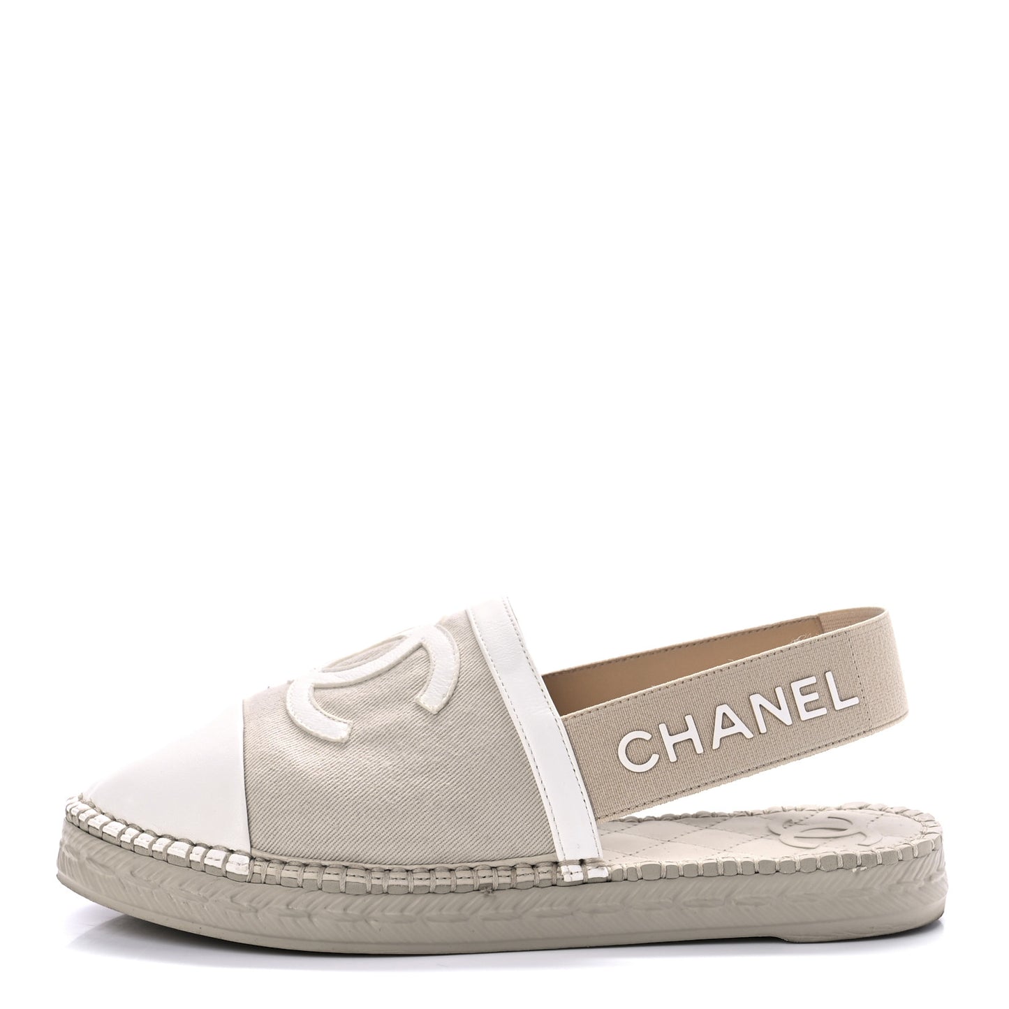 Canvas Lambskin CC Slingback Espadrilles 35 Beige White